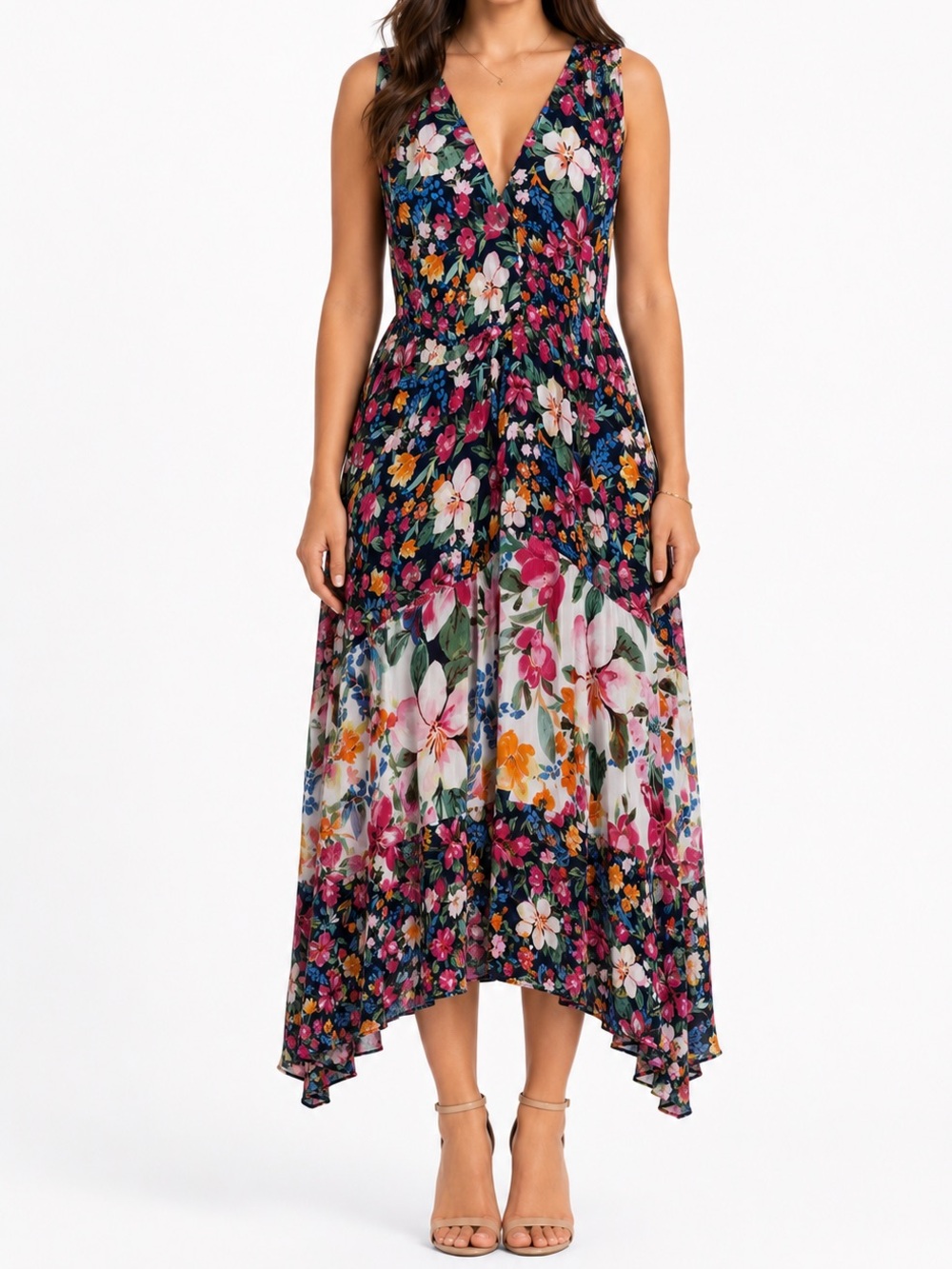 Just Taylor Floral Chiffon Maxi Dress Pink Blue Sleeveless Size 14 Elegant